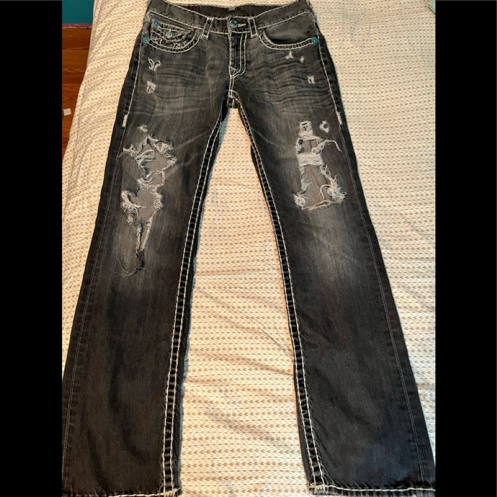 TRUE RELIGION SUPER T STRAIGHT DARK GREY SIZE 31 JEANS